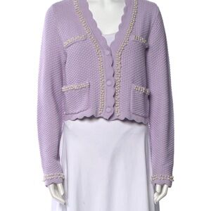 House of Harlow 1960 Lilac Pearl-Trim Cardigan